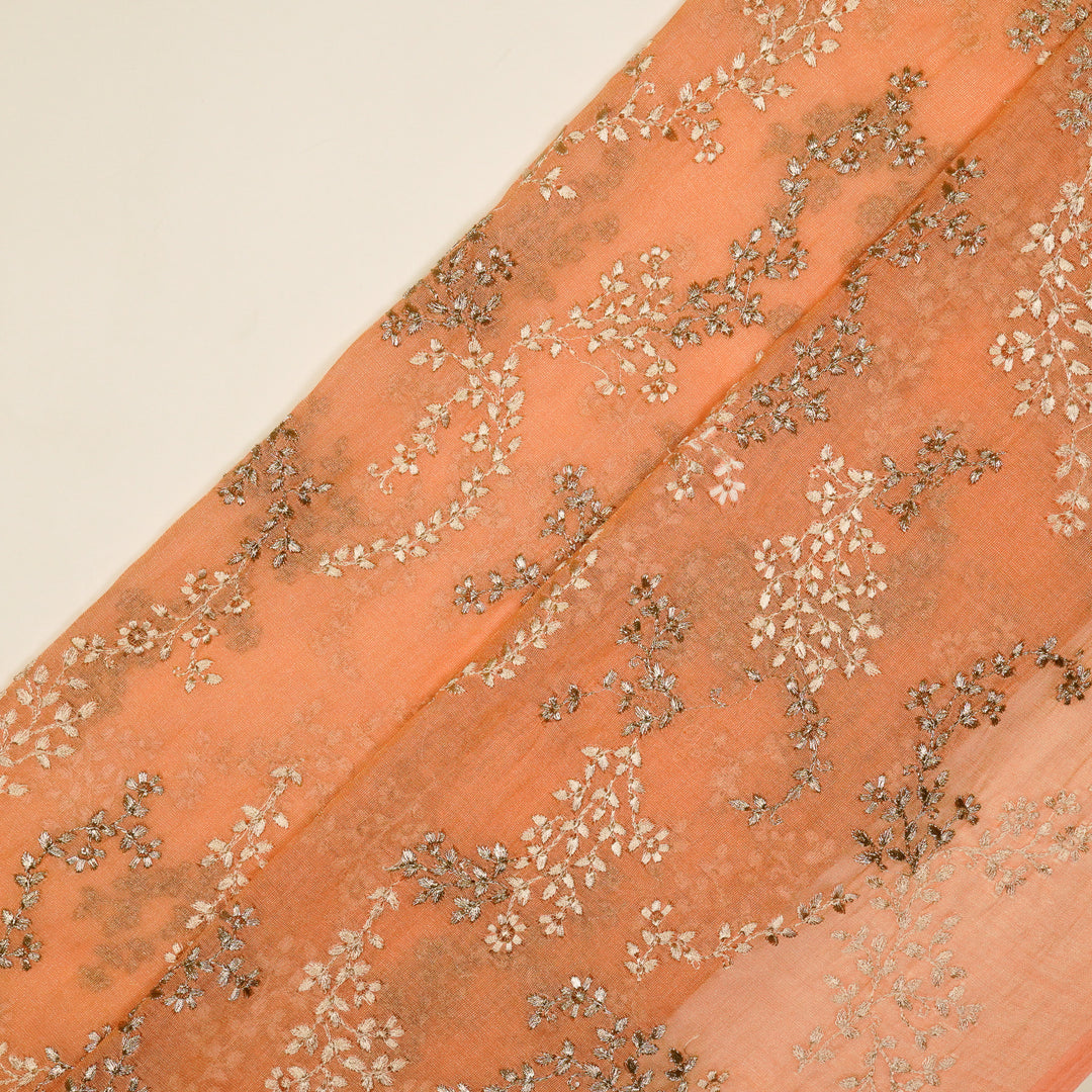 Amoli Jaal on Peach Tissue Embroidered Fabric