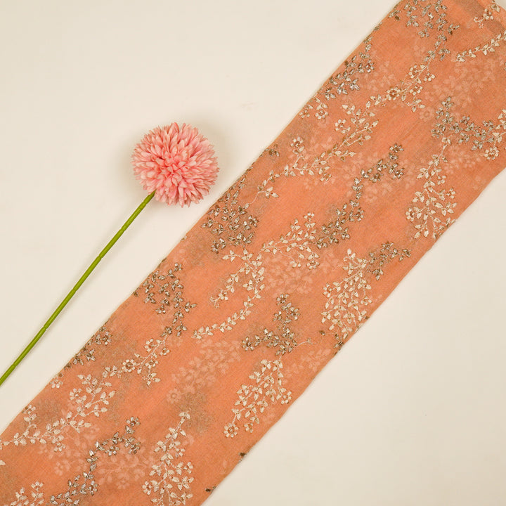 Amoli Jaal on Peach Tissue Embroidered Fabric