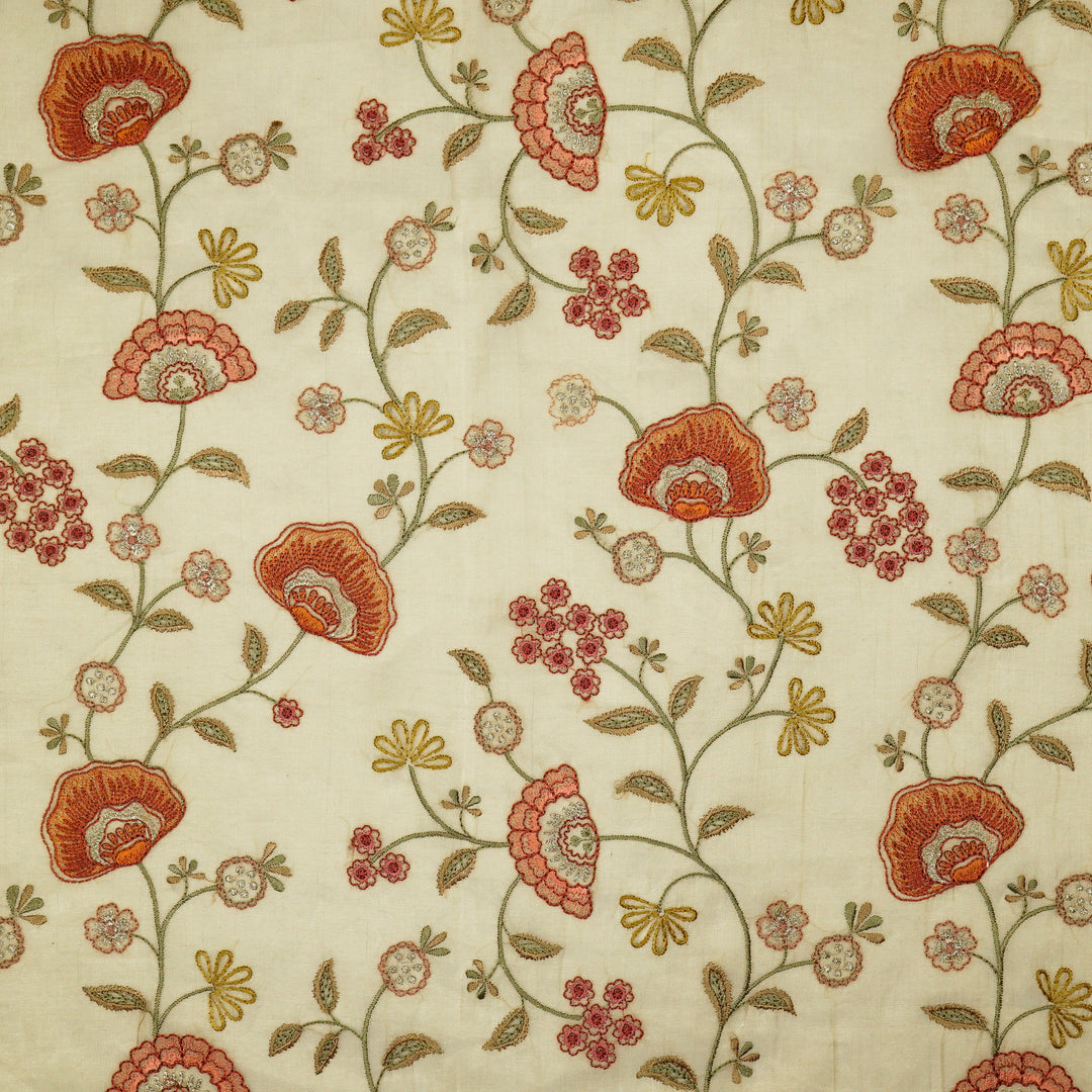 Zarifa Jaal on Natural Tissue Embroidered Fabric