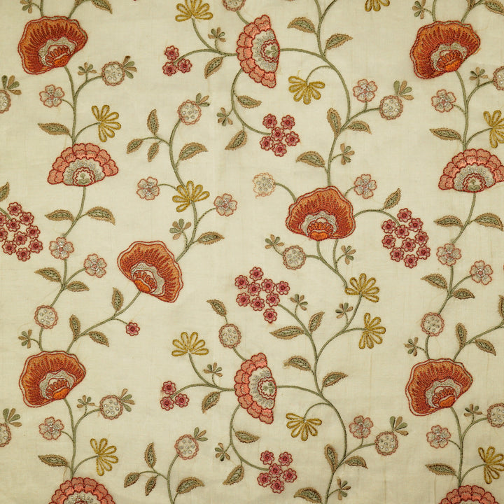 Zarifa Jaal on Natural Tissue Embroidered Fabric