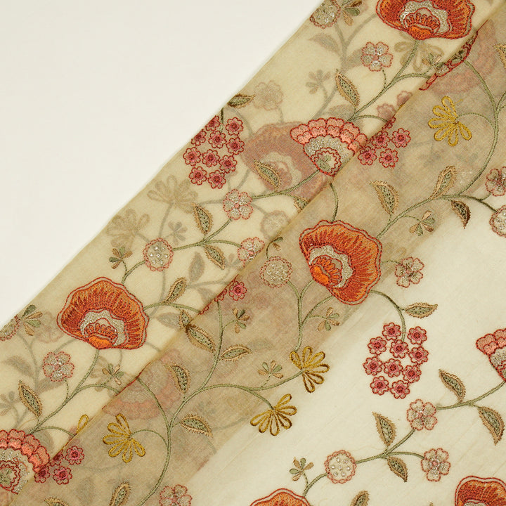 Zarifa Jaal on Natural Tissue Embroidered Fabric