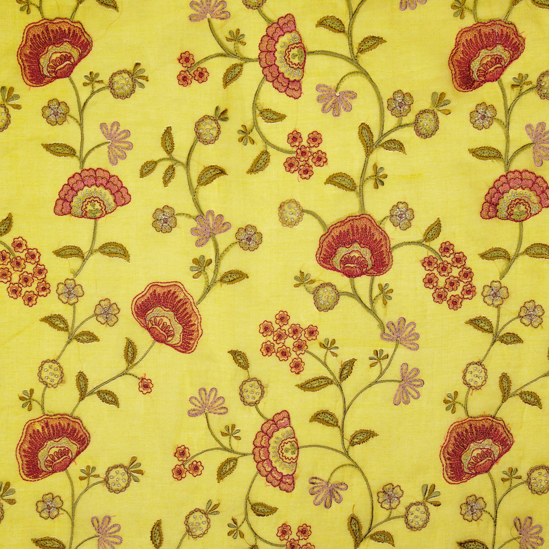 Zarifa Jaal on Lemon Tissue Embroidered Fabric
