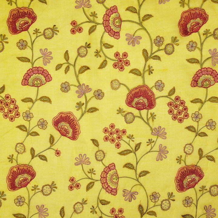 Zarifa Jaal on Lemon Tissue Embroidered Fabric