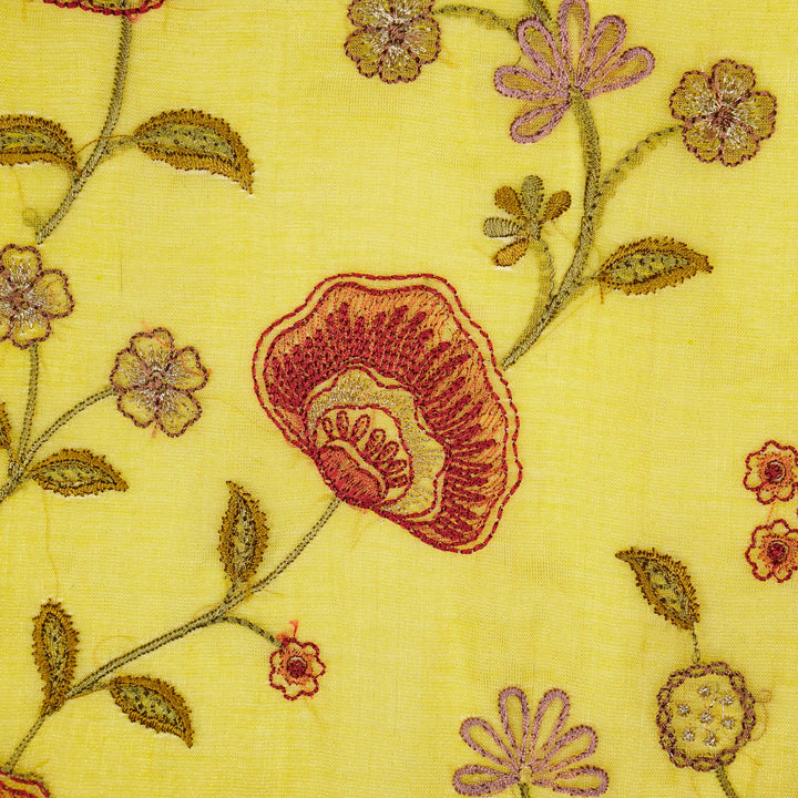 Zarifa Jaal on Lemon Tissue Embroidered Fabric