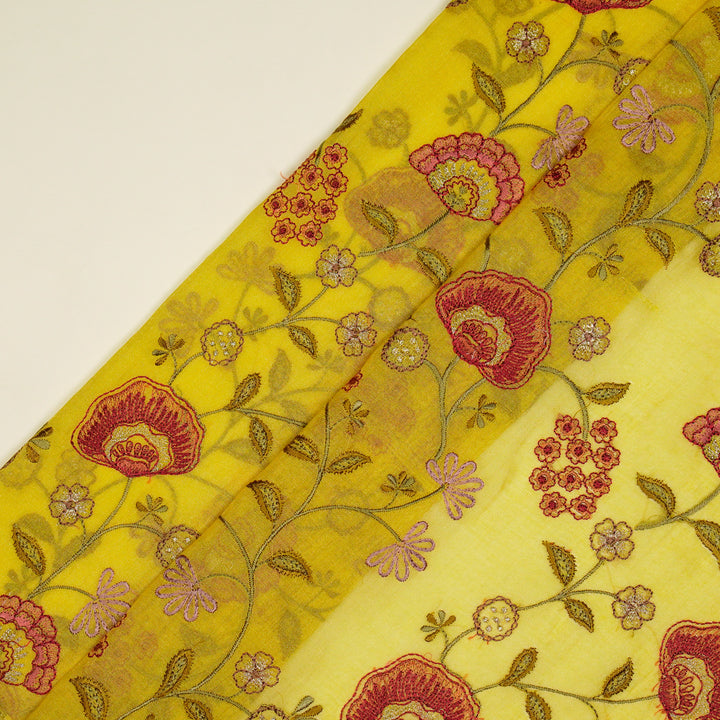 Zarifa Jaal on Lemon Tissue Embroidered Fabric