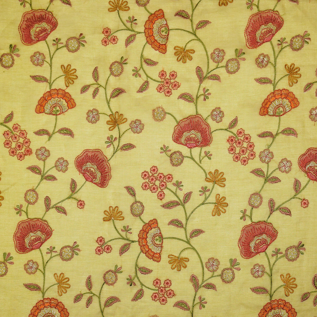 Zarifa Jaal on Olive Tissue Embroidered Fabric