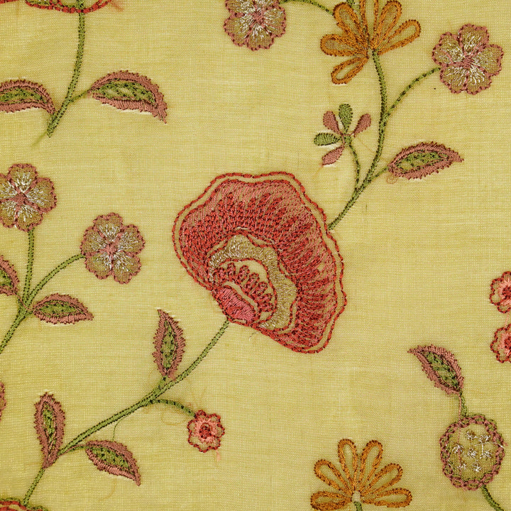 Zarifa Jaal on Olive Tissue Embroidered Fabric
