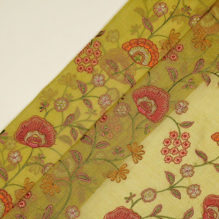 Zarifa Jaal on Olive Tissue Embroidered Fabric