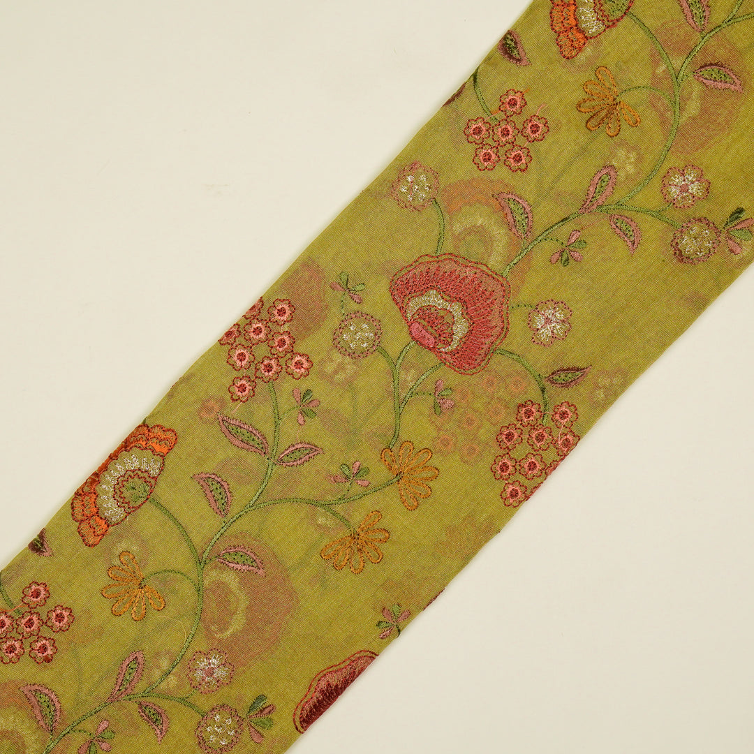 Zarifa Jaal on Olive Tissue Embroidered Fabric