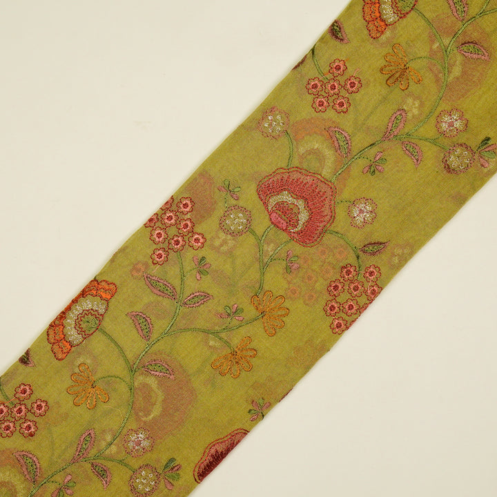 Zarifa Jaal on Olive Tissue Embroidered Fabric