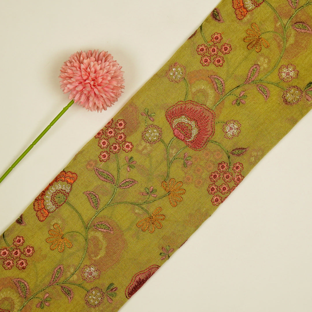 Zarifa Jaal on Olive Tissue Embroidered Fabric