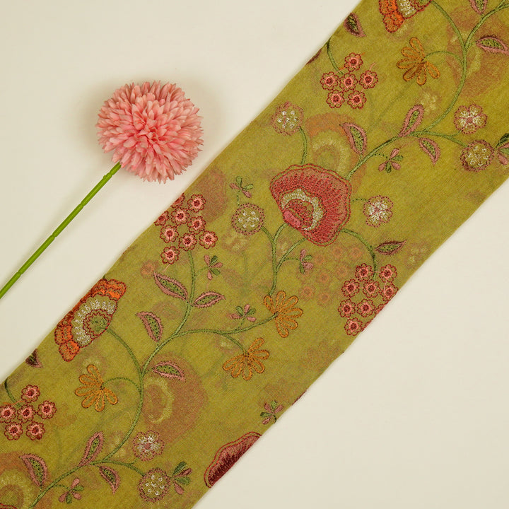 Zarifa Jaal on Olive Tissue Embroidered Fabric