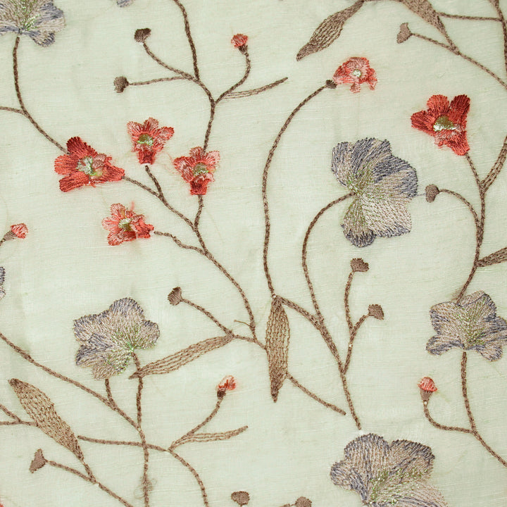 Akshara Jaal on Cream Silk Linen Embroidered Fabric