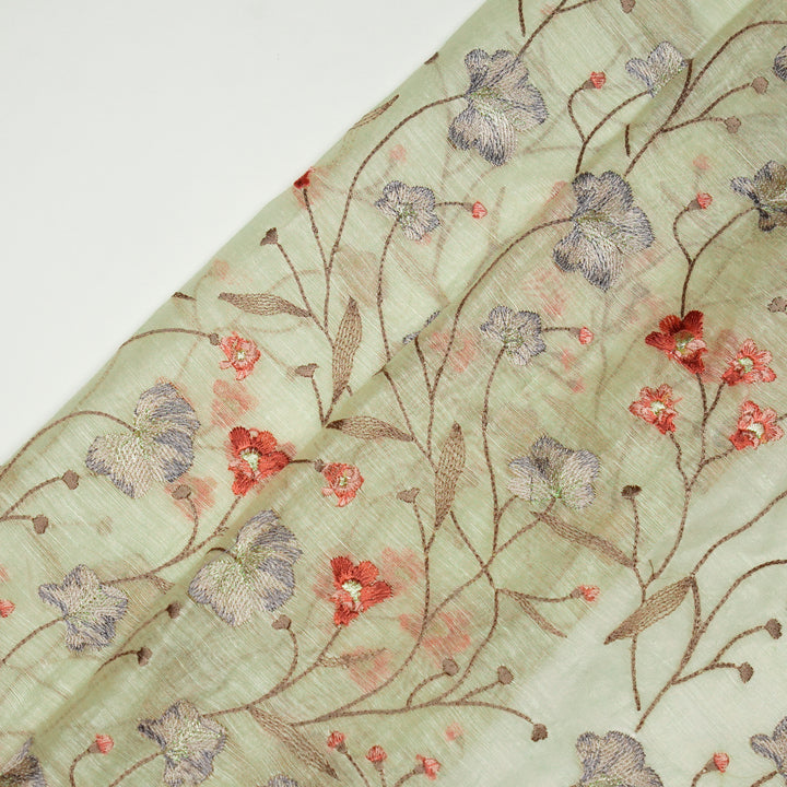 Akshara Jaal on Cream Silk Linen Embroidered Fabric