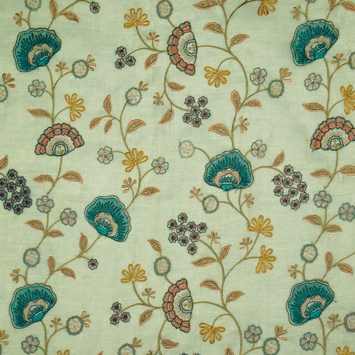 Zarifa Jaal on Sea Green Tissue Embroidered Fabric