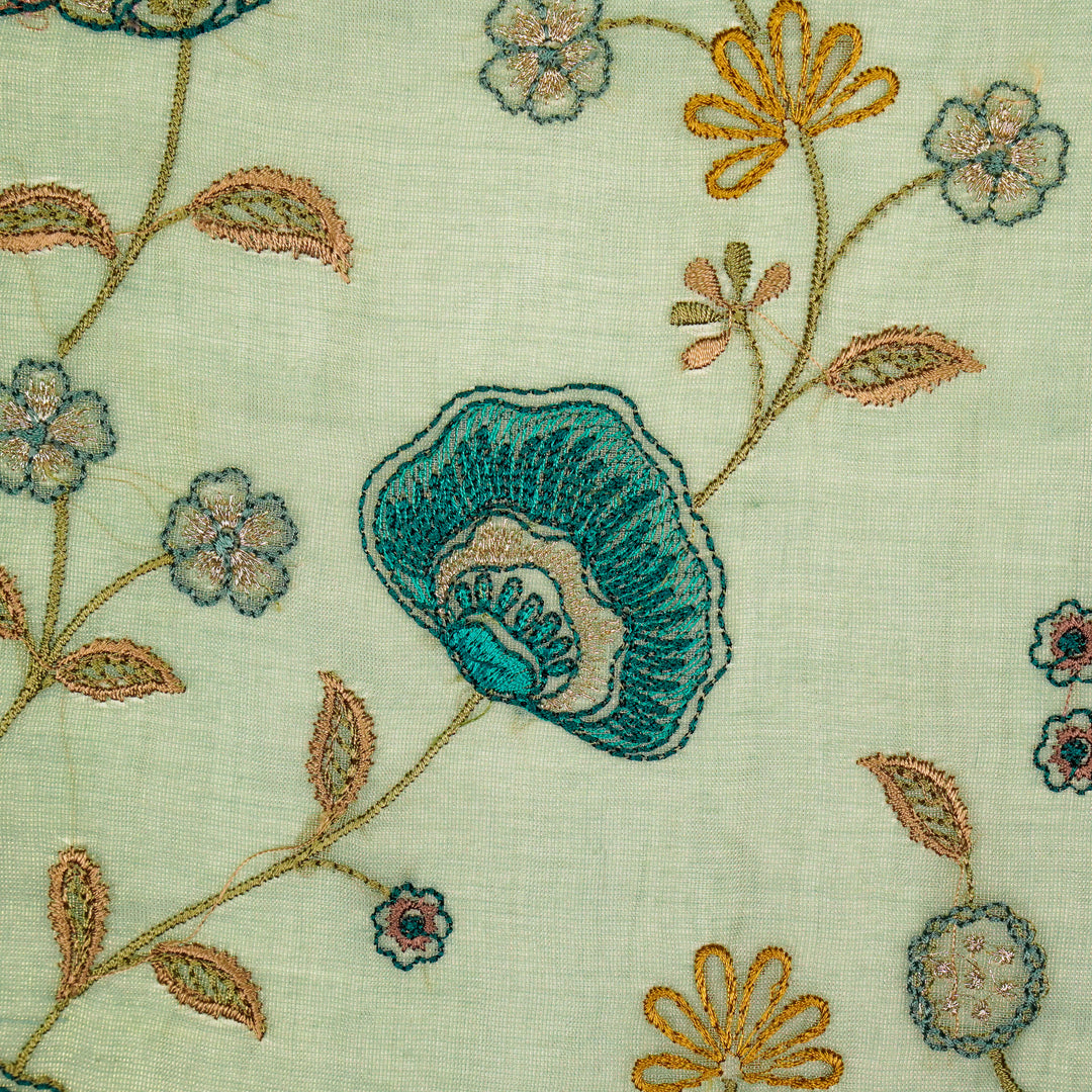 Zarifa Jaal on Sea Green Tissue Embroidered Fabric