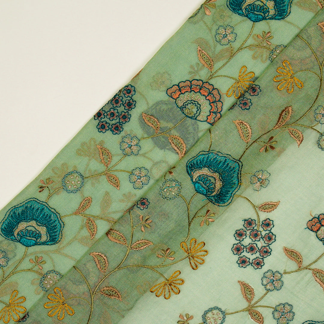 Zarifa Jaal on Sea Green Tissue Embroidered Fabric