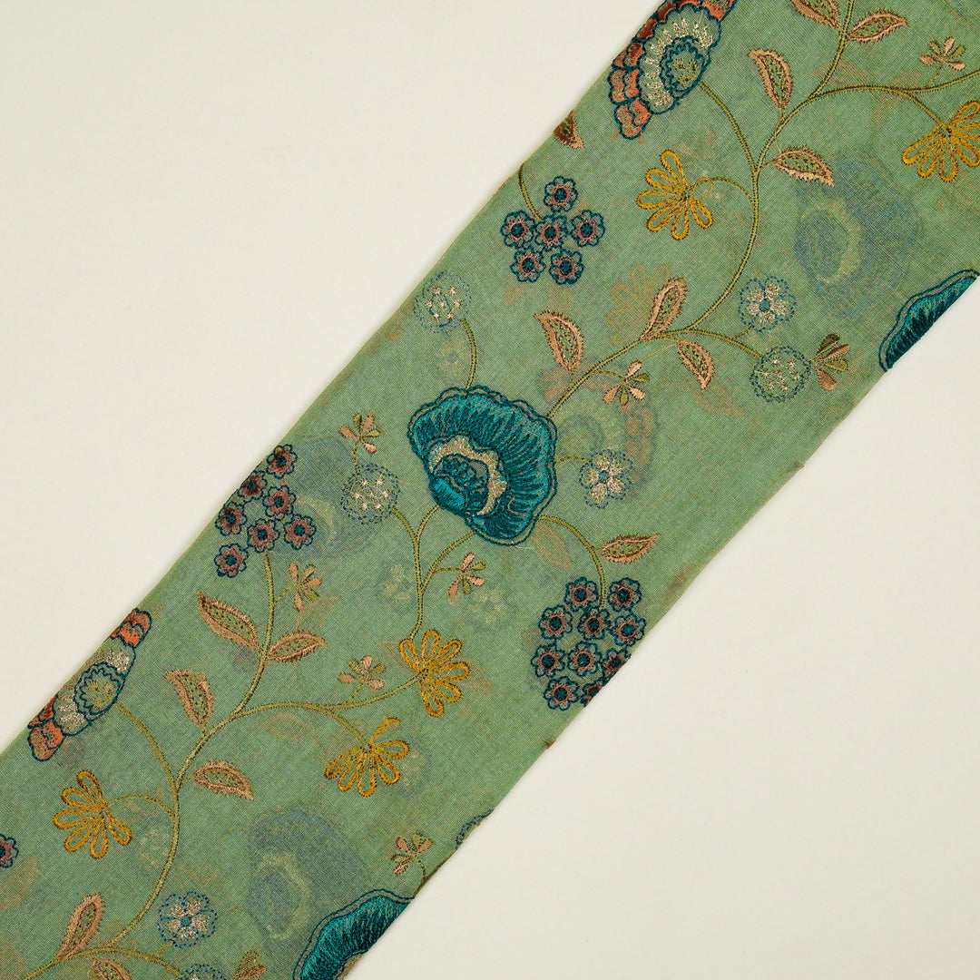 Zarifa Jaal on Sea Green Tissue Embroidered Fabric