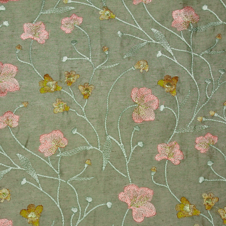 Akshara Jaal on Mouse Silk Linen Embroidered Fabric