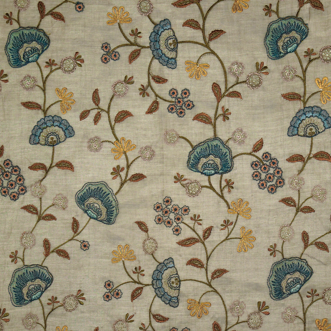 Zarifa Jaal on Grey Tissue Embroidered Fabric