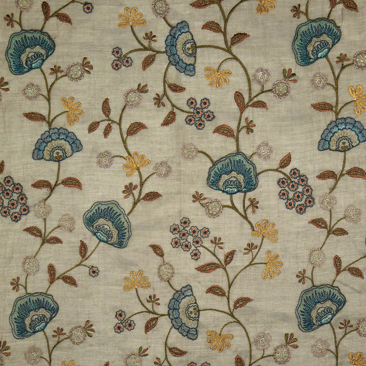 Zarifa Jaal on Grey Tissue Embroidered Fabric