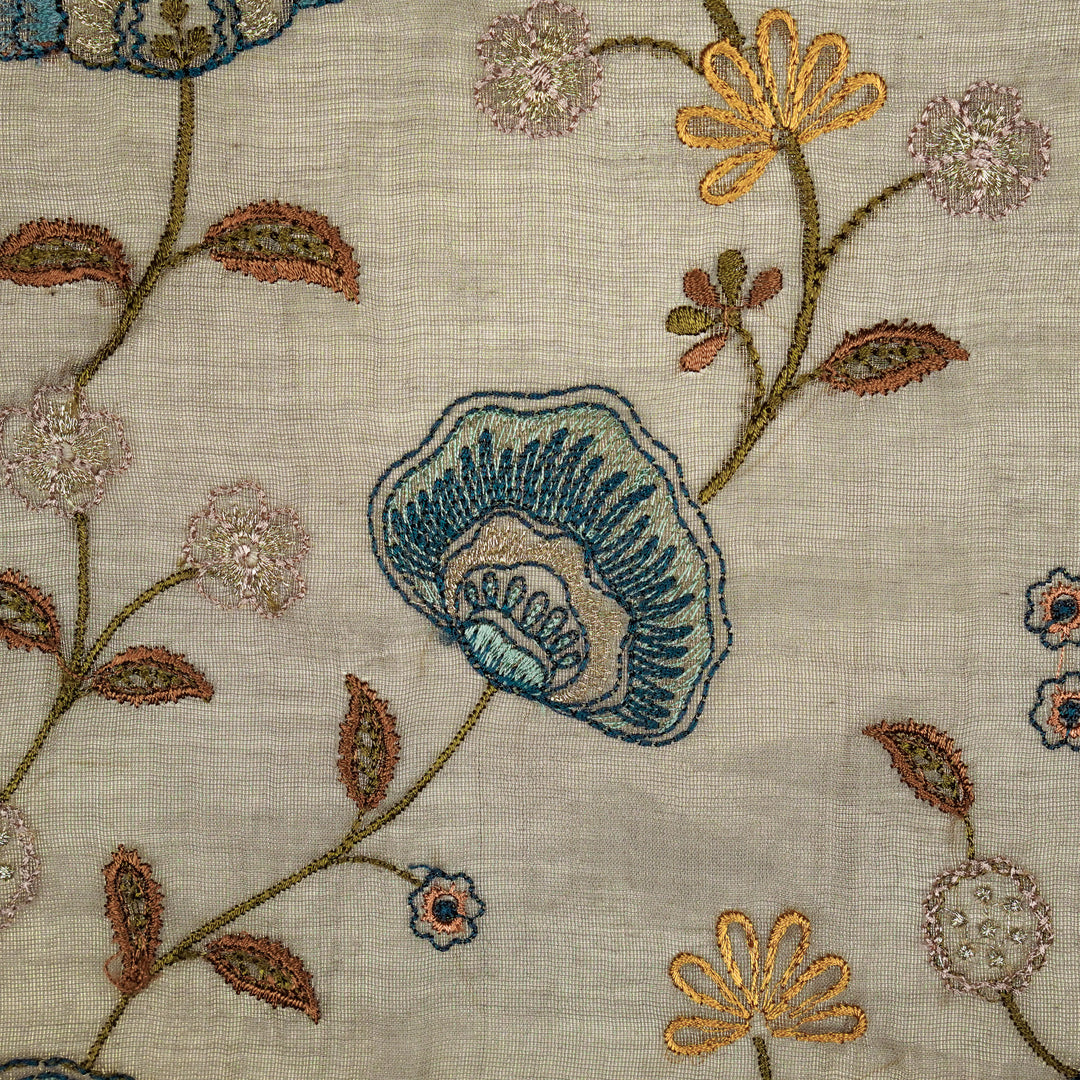 Zarifa Jaal on Grey Tissue Embroidered Fabric