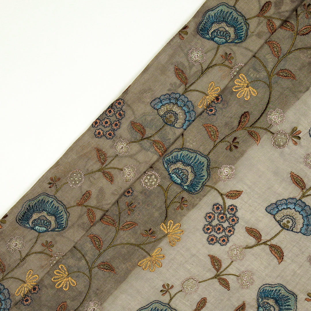 Zarifa Jaal on Grey Tissue Embroidered Fabric