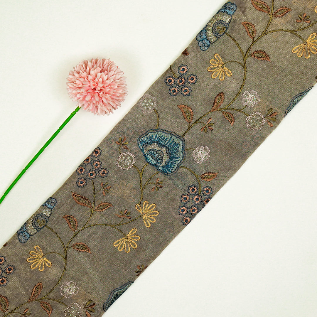 Zarifa Jaal on Grey Tissue Embroidered Fabric