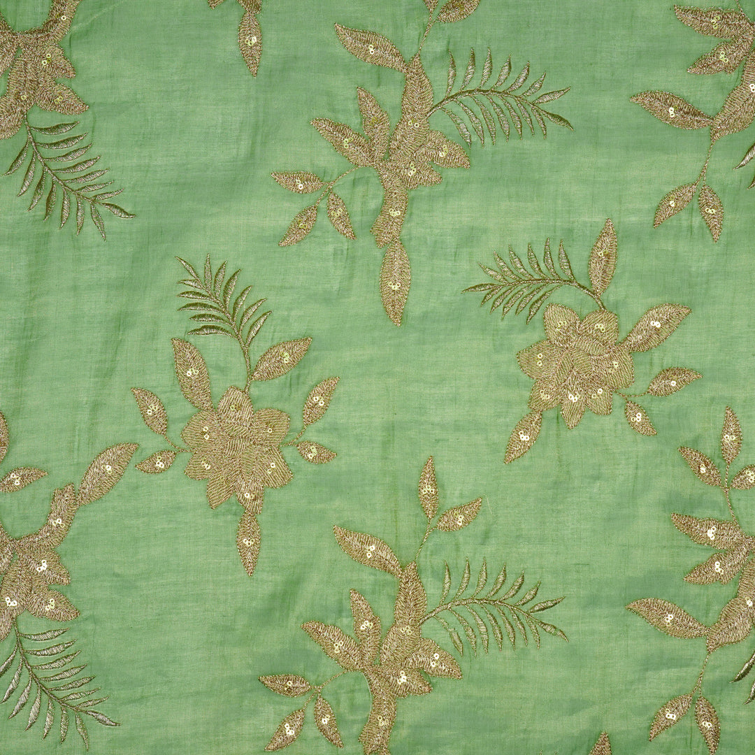 Pallavi Buta on Sea Green Tissue Embroidered Fabric