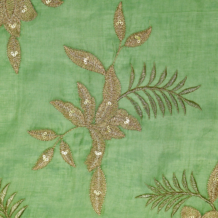 Pallavi Buta on Sea Green Tissue Embroidered Fabric