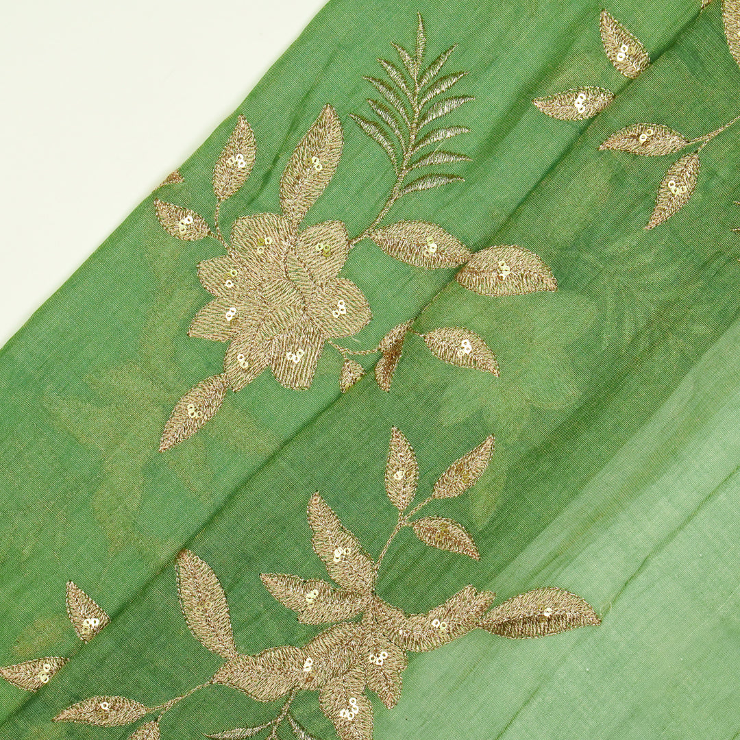 Pallavi Buta on Sea Green Tissue Embroidered Fabric