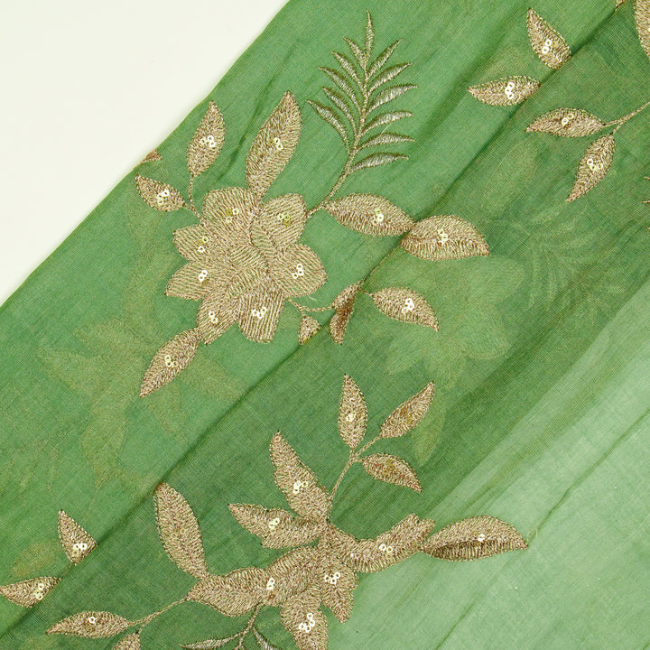 Pallavi Buta on Sea Green Tissue Embroidered Fabric