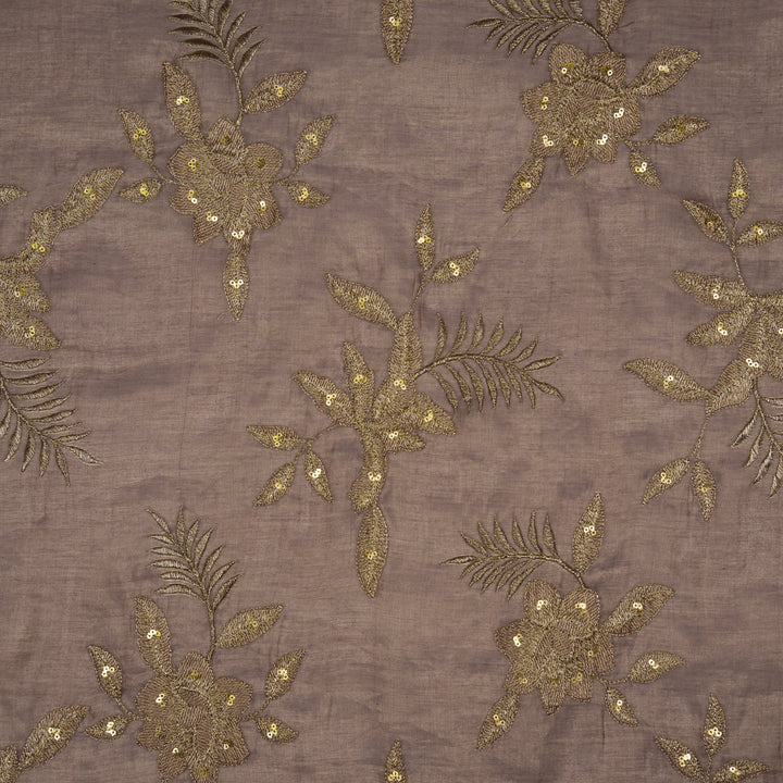 Pallavi Buta on Deep Mauve Tissue Embroidered Fabric