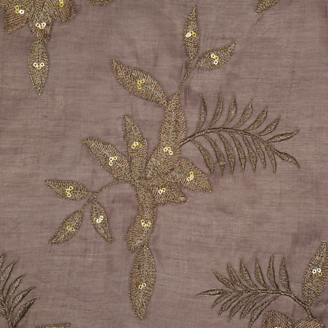 Pallavi Buta on Deep Mauve Tissue Embroidered Fabric