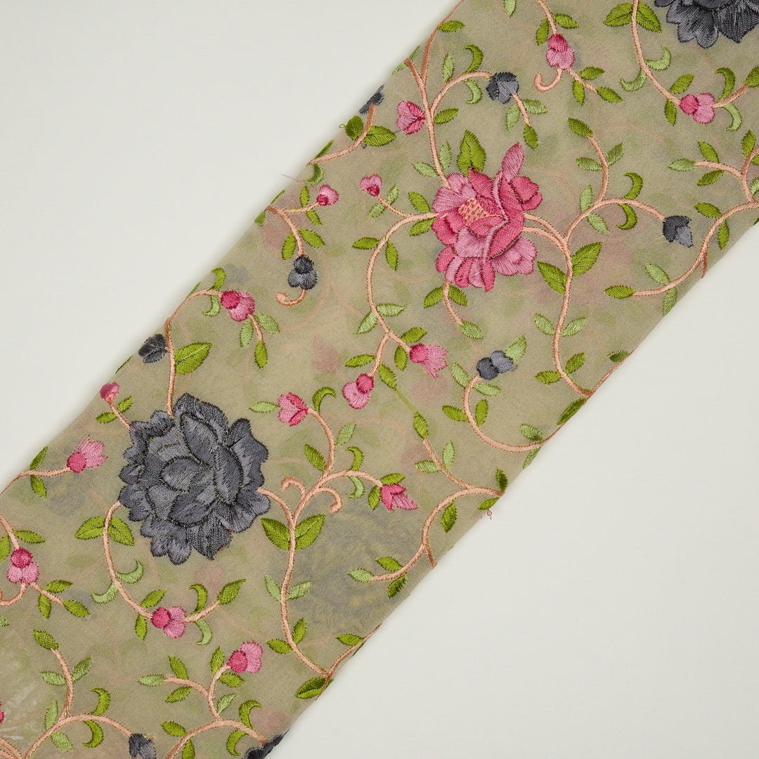 Cream Semi Georgette Floral Parsi Jaal Embroidered Fabric