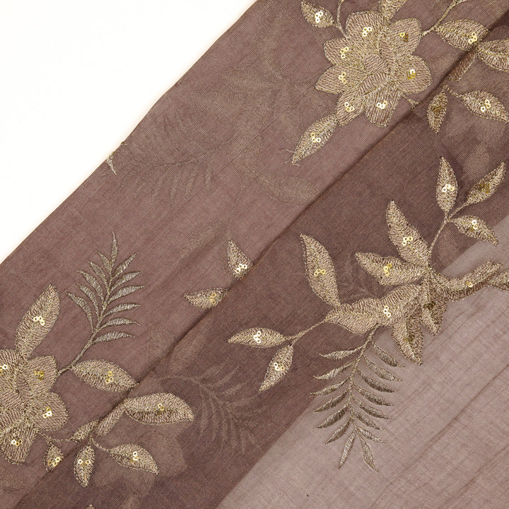 Pallavi Buta on Deep Mauve Tissue Embroidered Fabric