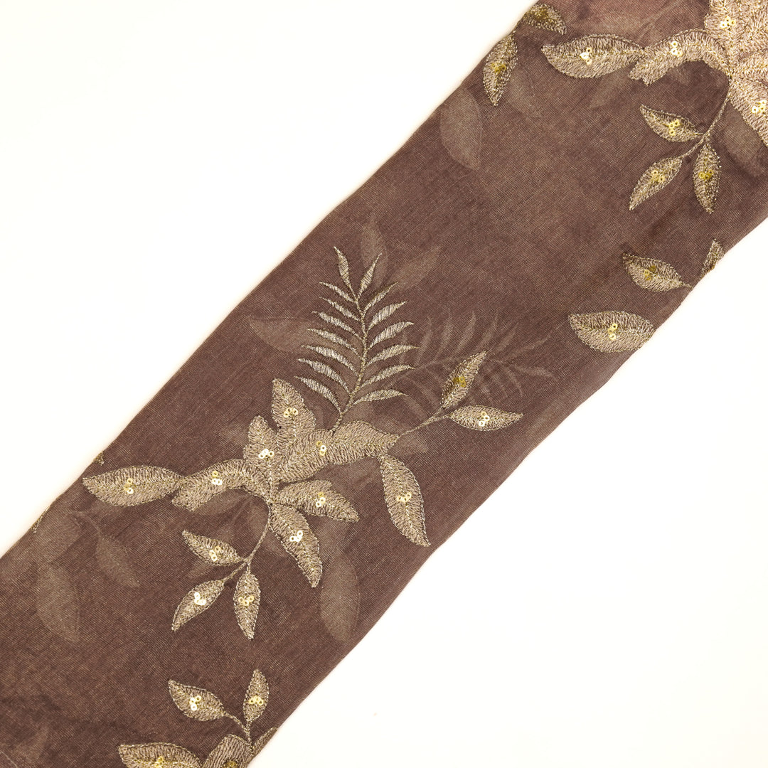 Pallavi Buta on Deep Mauve Tissue Embroidered Fabric