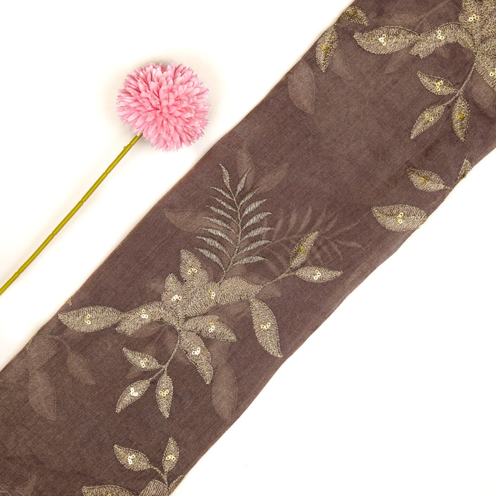 Pallavi Buta on Deep Mauve Tissue Embroidered Fabric