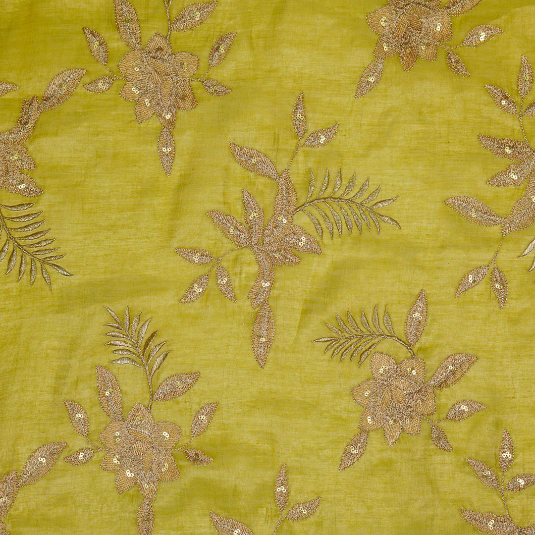 Pallavi Buta on Olive Tissue Embroidered Fabric
