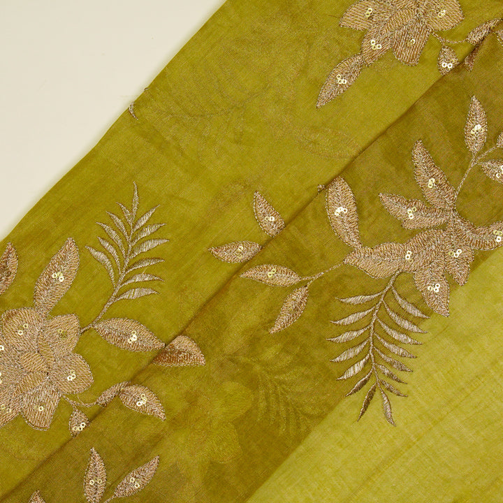 Pallavi Buta on Olive Tissue Embroidered Fabric