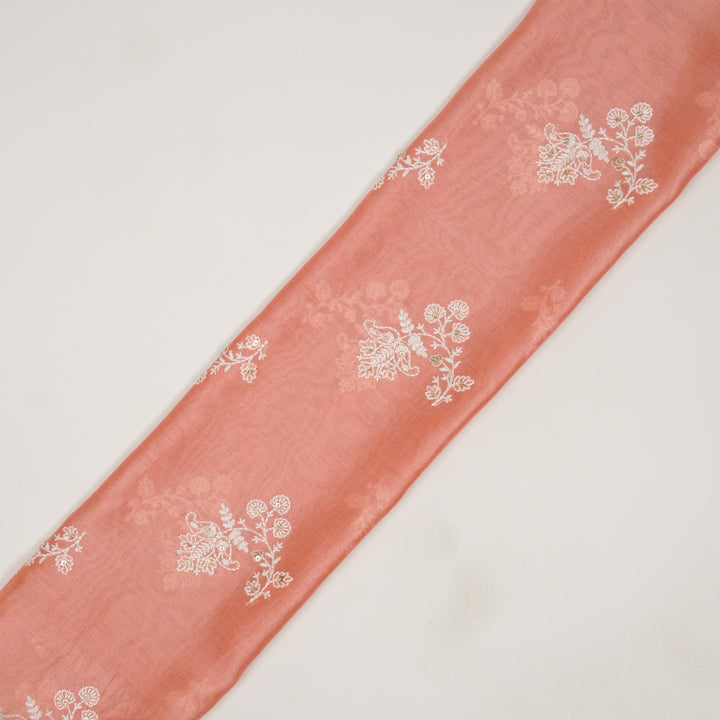 Saarya Buta on Light Peach Silk Chanderi Embroidered Fabric