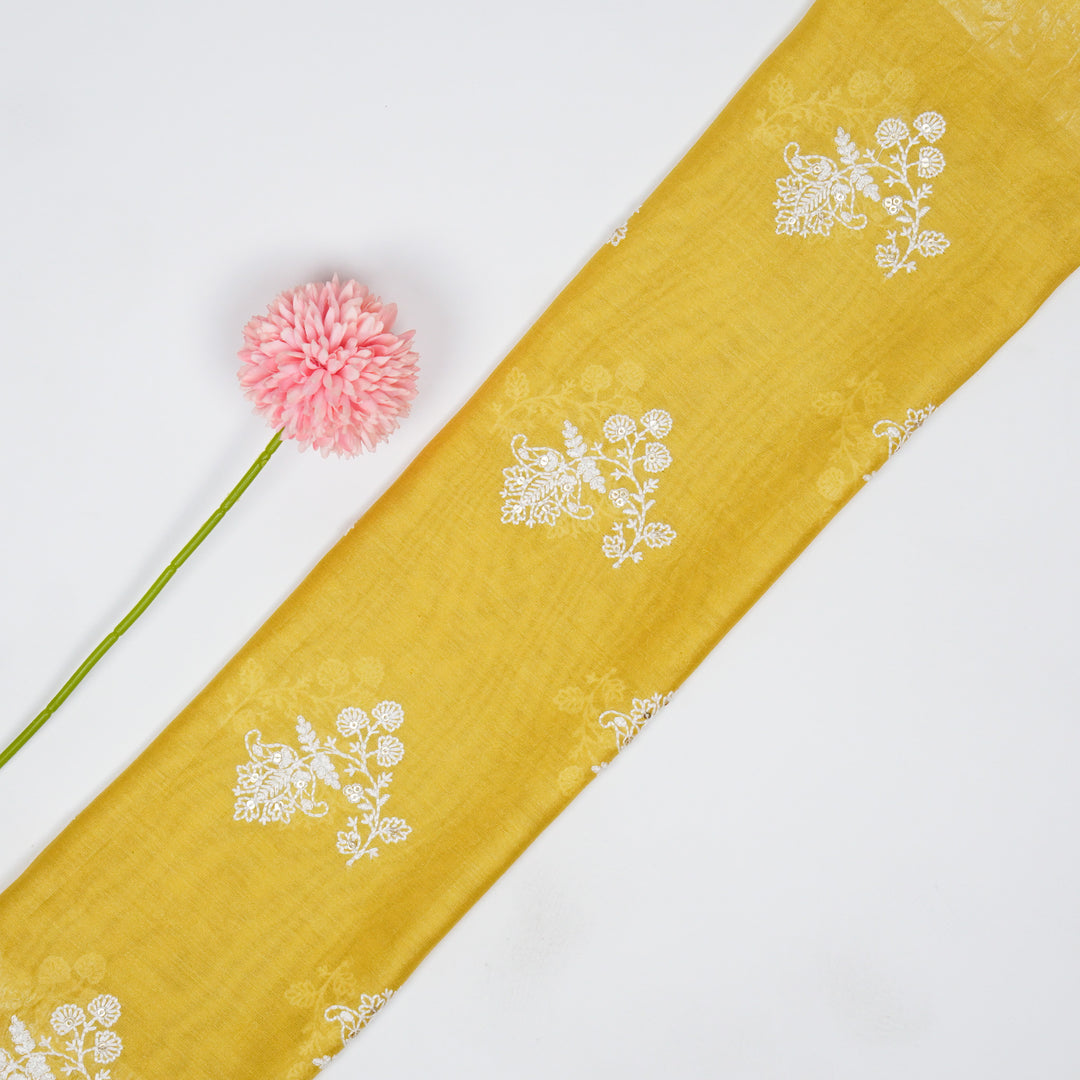 Saarya Buta on Gold Silk Chanderi Embroidered Fabric