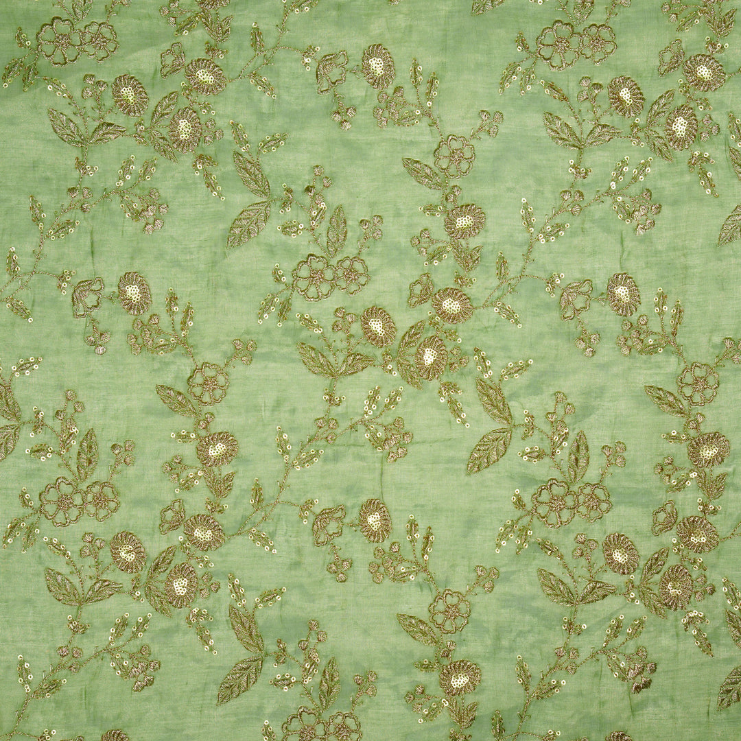 Elira Jaal on Sea Green Tissue Embroidered Fabric