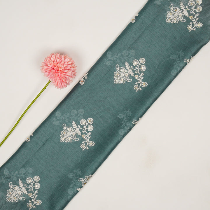 Saarya Buta on Steel Grey Silk Chanderi Embroidered Fabric