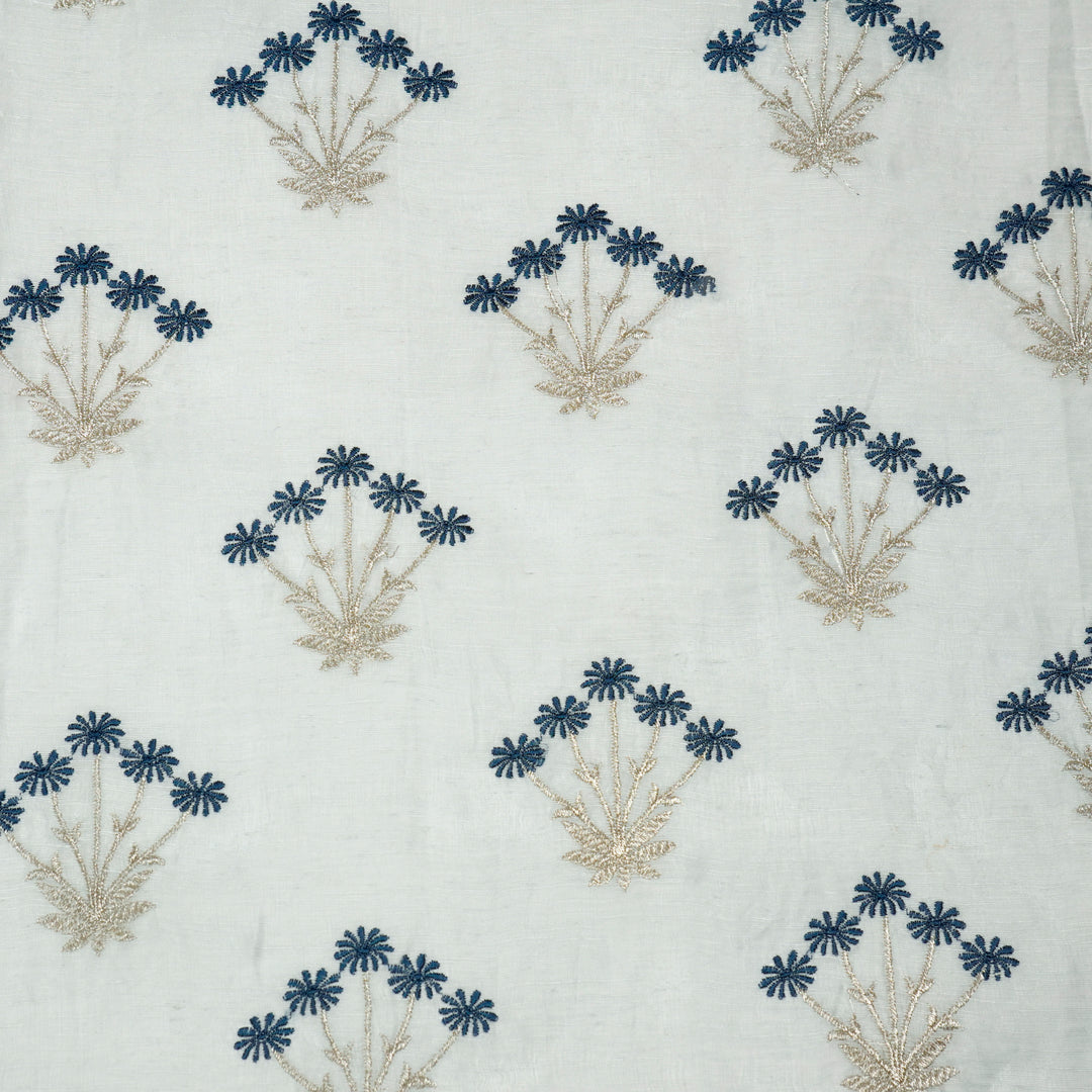Urmi Buta on Sky Blue Silk Linen Embroidered Fabric