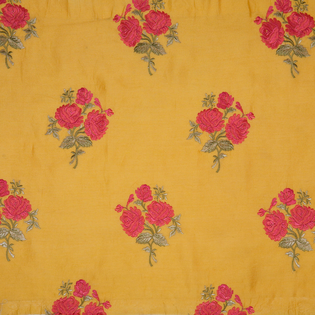 Kaasni Floral Buta on Gold Silk Chanderi Embroidered Fabric