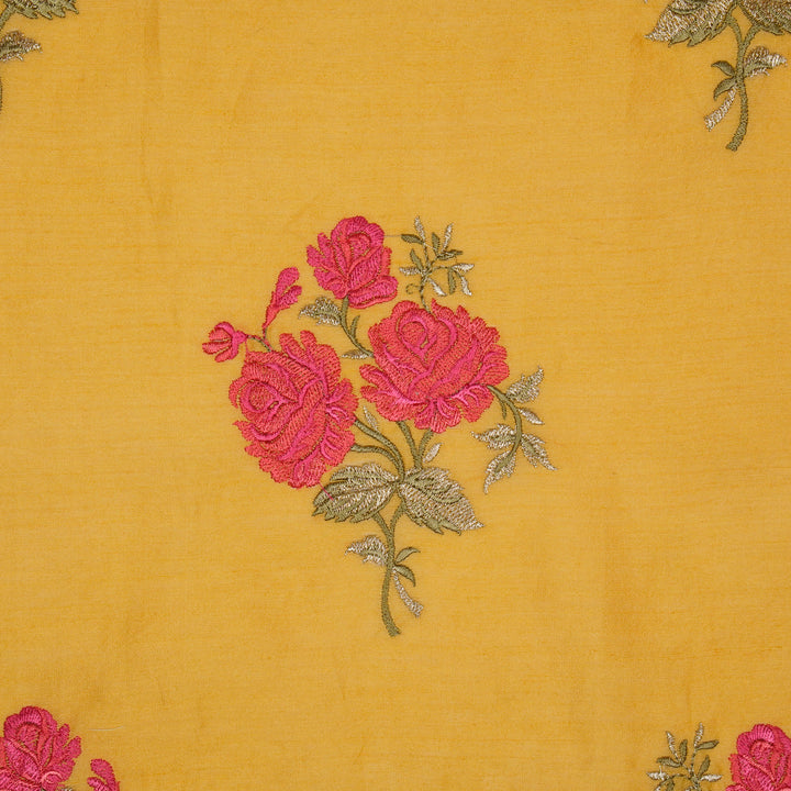 Kaasni Floral Buta on Gold Silk Chanderi Embroidered Fabric