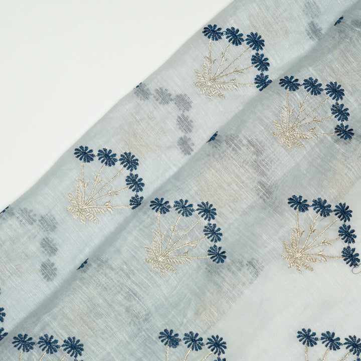 Urmi Buta on Sky Blue Silk Linen Embroidered Fabric