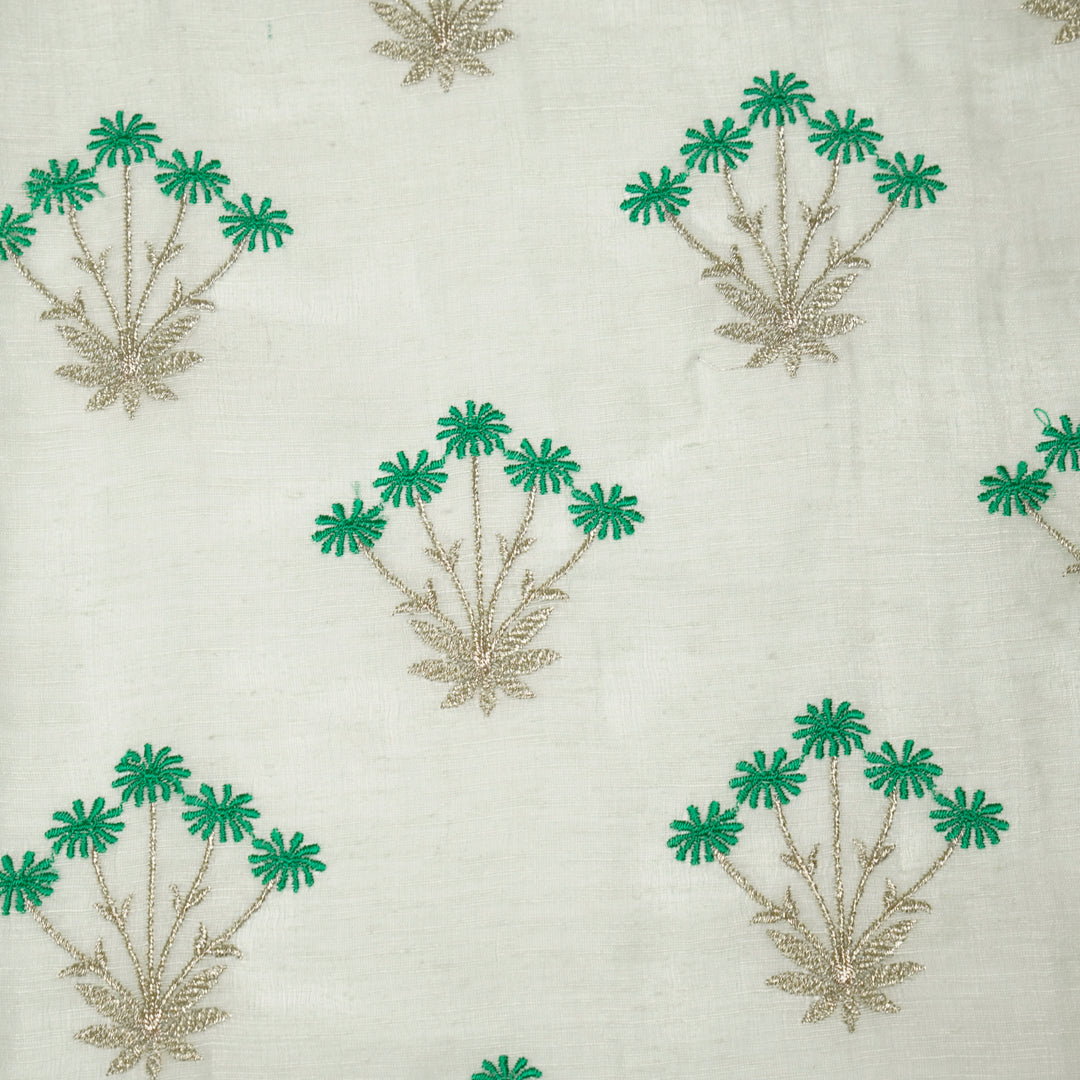 Urmi Buta on Sea Green Silk Linen Embroidered Fabric