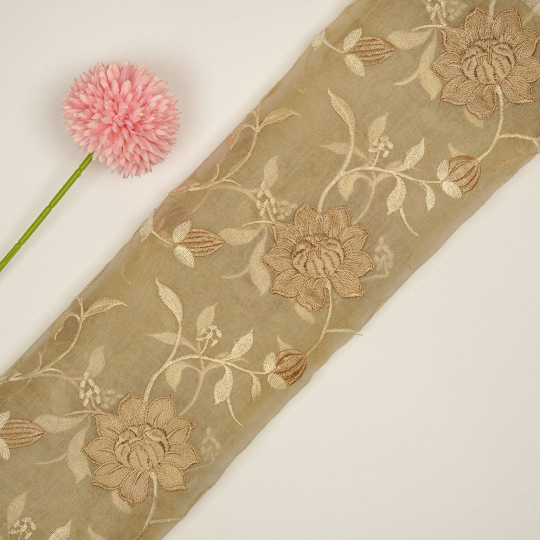 Floral Jaal in self matching on Beige Silk Organza